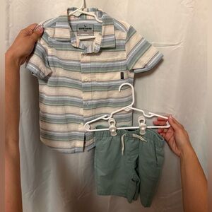 Eddie Bauer Short Sleeve Stripe Button-Down Shirt in Mint, Cream & Blue